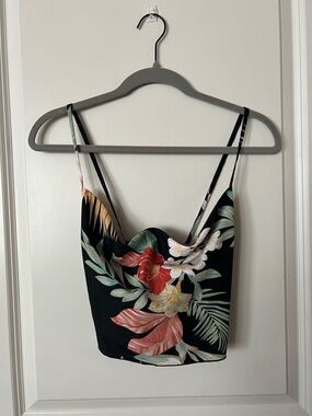 Floral Black Satin Cowl Neck Cami Top